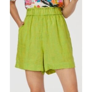 🌸 2 for $30💲100% LINEN SHORTS Paper Bag Waist Lemon Lime neon